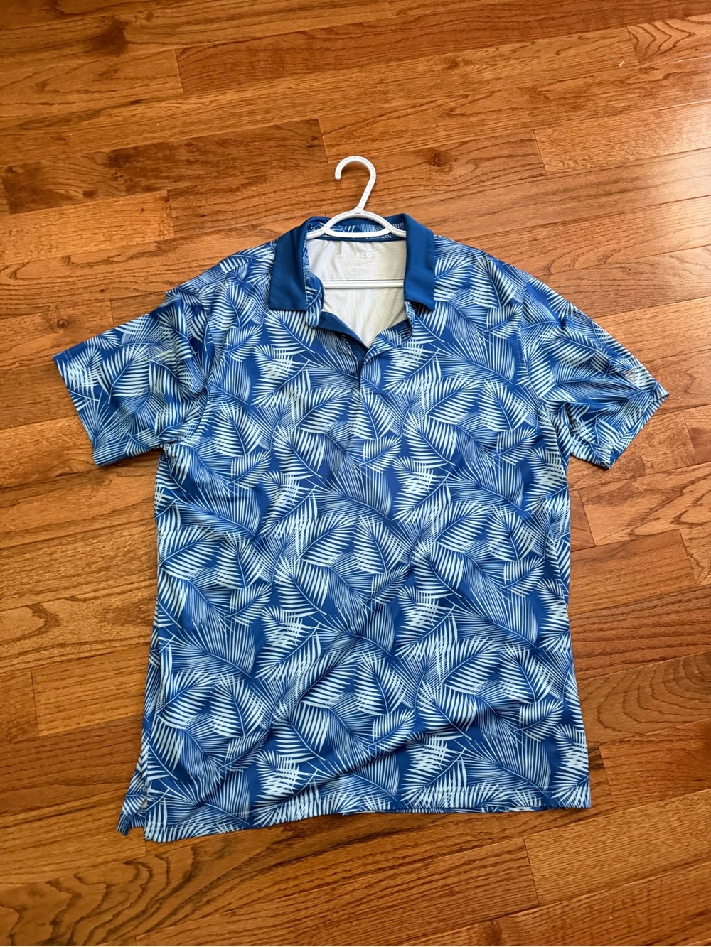 Men's Blue Palm-Print Polo Shirt